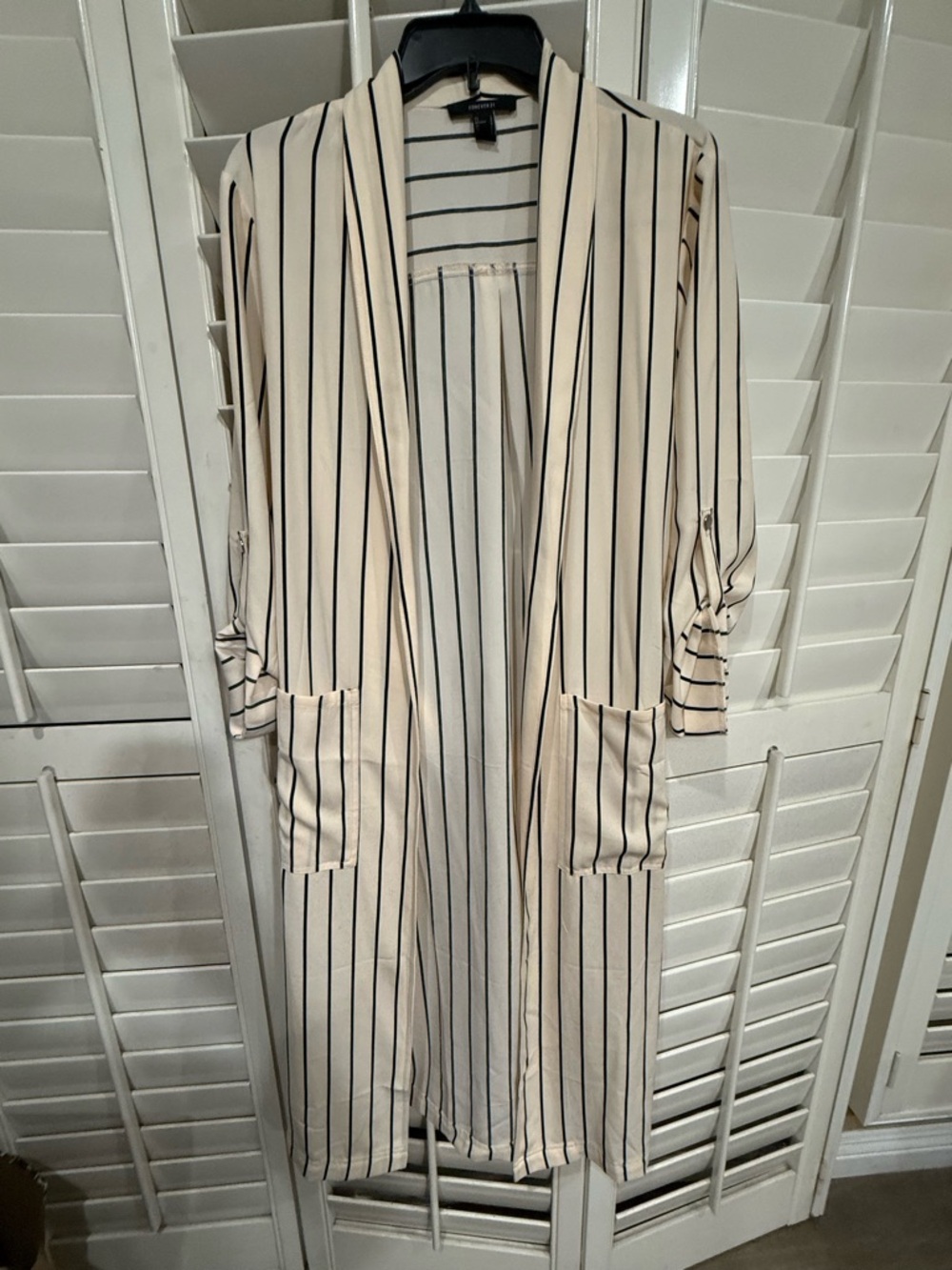 Forever 21 Cream and Black Striped Duster